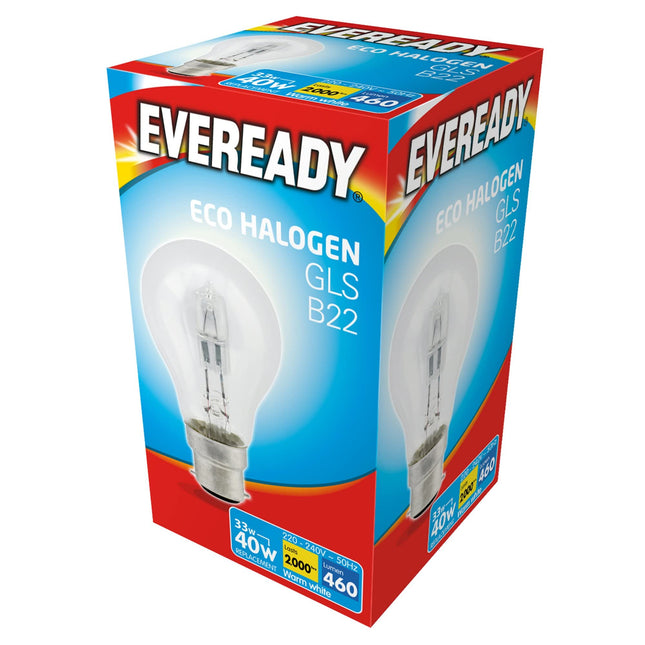 10 x 33w (40w) Halogen GLS Light Bulb B22 BC Bayonet Cap 240v (Eveready S10132)