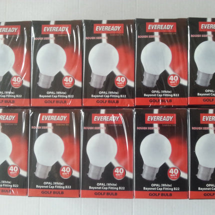 10 X 40 WATT GOLF BALL STANDARD BAYONET CAP (BC, B22) LIGHT BULBS. TOP BRAND