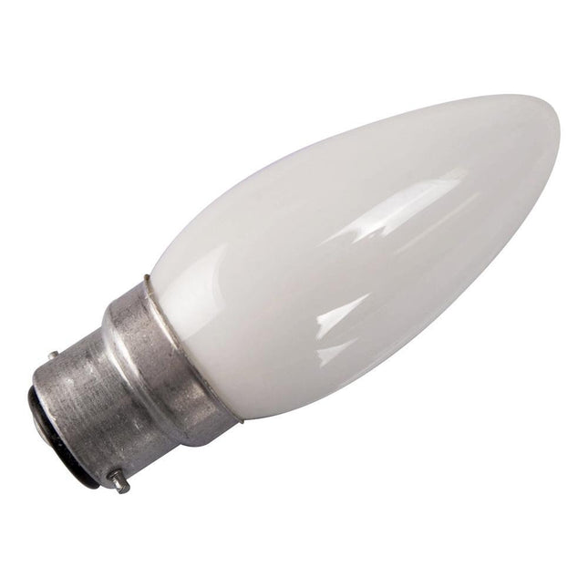 10 x 40 WATT BAYONET CAP B22 OPAL (WHITE) FINISH CANDLE BULBS DOUBLE LAMP LIFE: 2,000 HOURS
