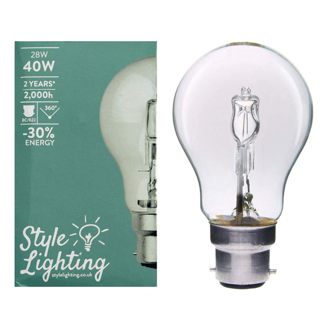 Style Lighting Pack of 10 x Halogen 28 watt = 40 watt BC B22 Energy Saving GLS Dimmable Light Bulb Warm Light