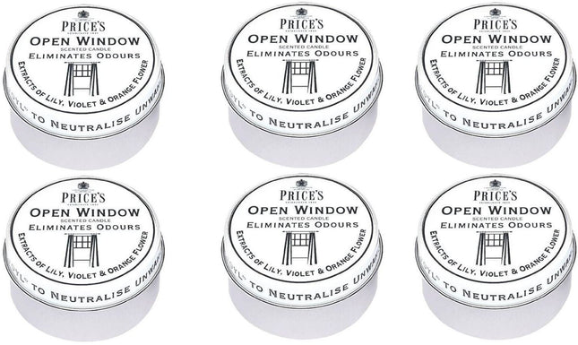 6 x Prices Open Window Candle In Tin Eliminates Odours