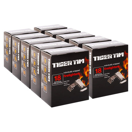 Tiger Tim 180 Individually Wrapped Firelighters Mess-Free Safe Odourless Instant Fire Starter for Wood Burners Barbecues Stoves Grills Campfires