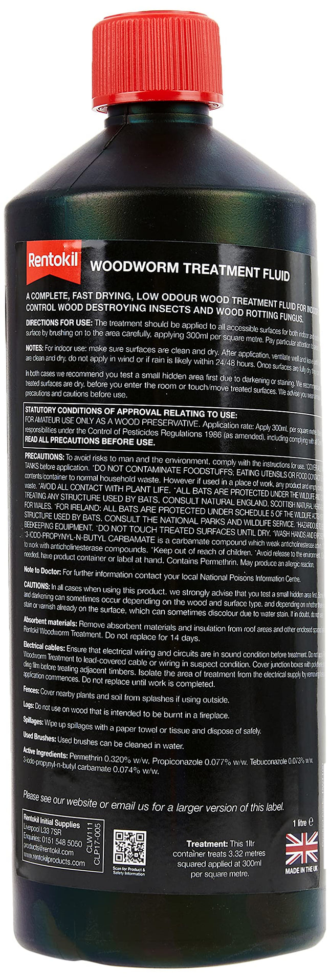 Rentokil Woodworm Treatment 1 litre - PWT100, Black