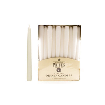 Price's Candles Tapered Dinner Candle Unwrapped 50 Pack White