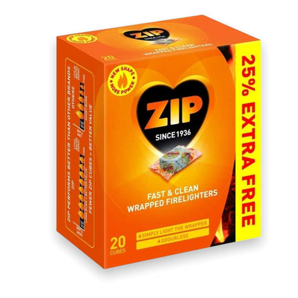 1 X Packs of 20 Zip Fast & Clean Wrapped Firelighters Long Burning Reliable for Open Fires BBQs Stoves Chimineas & KasaBona Safety Matches (24 X 20 Cubes)