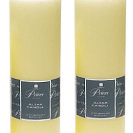 2 x Prices Ivory Altar Candle 250mm X 80mm 125 Hours Burn Time