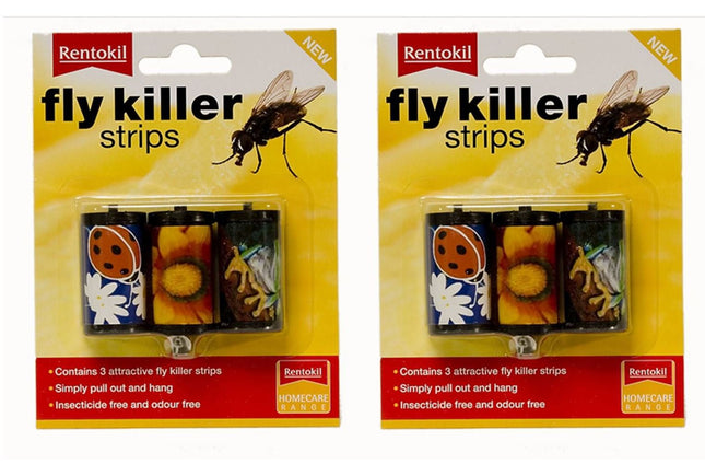 2 x Rentokil Attractive Odour Free Fly Killer Strips Pack Of 3