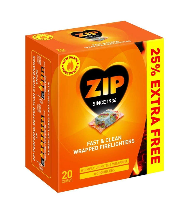 ( x2 ) Zip ZIP10141 Fast & Clean Wrapped Firelighters Pack 16 Plus 25% Free