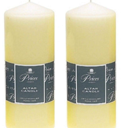 2 x Prices Ivory Altar Candle 200mm X 80mm 100 Hours Burn Time