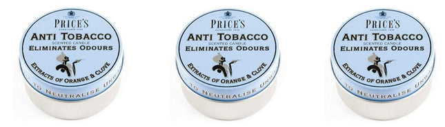 Prices Anti Tobacco Candle in Tin Eliminates Tobacco and Smoking Odours 3 Pack by Prices