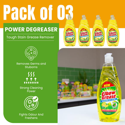 Valuehive Elbow Grease Lemon fresh Washing Up Liquid - Power Degreaser for Glasses Pans and Plates - 3 x 600ml
