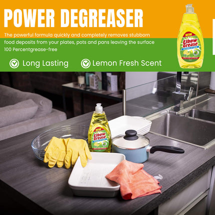 Valuehive Elbow Grease Lemon fresh Washing Up Liquid - Power Degreaser for Glasses Pans and Plates - 3 x 600ml