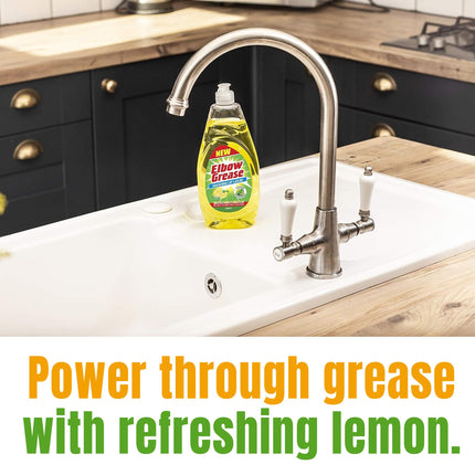 Valuehive Elbow Grease Lemon fresh Washing Up Liquid - Power Degreaser for Glasses Pans and Plates - 3 x 600ml