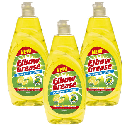 Valuehive Elbow Grease Lemon fresh Washing Up Liquid - Power Degreaser for Glasses Pans and Plates - 3 x 600ml