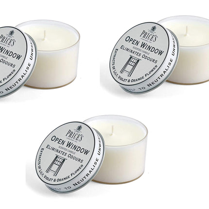 Price's Open Window Candle in Tin Eliminates Odours - Triple Pack