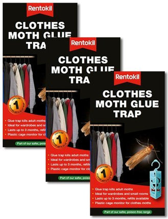 VALUE PACK of 3 Rentokil Clothes Moth Glue Traps - Natural Moth Traps