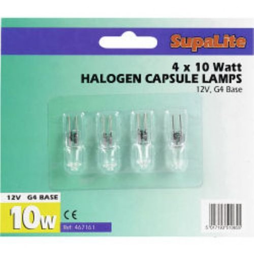 Halogen Capsule Lamps Light Bulbs 4 X 10 WATT 12V, G4 Base