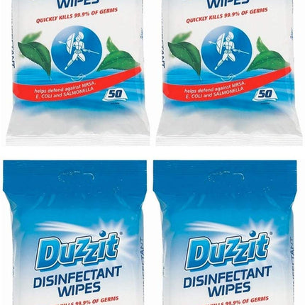 Duzzit 4 x Pack of 50 Disinfectant Wipes Kills 99.9% Of Germs