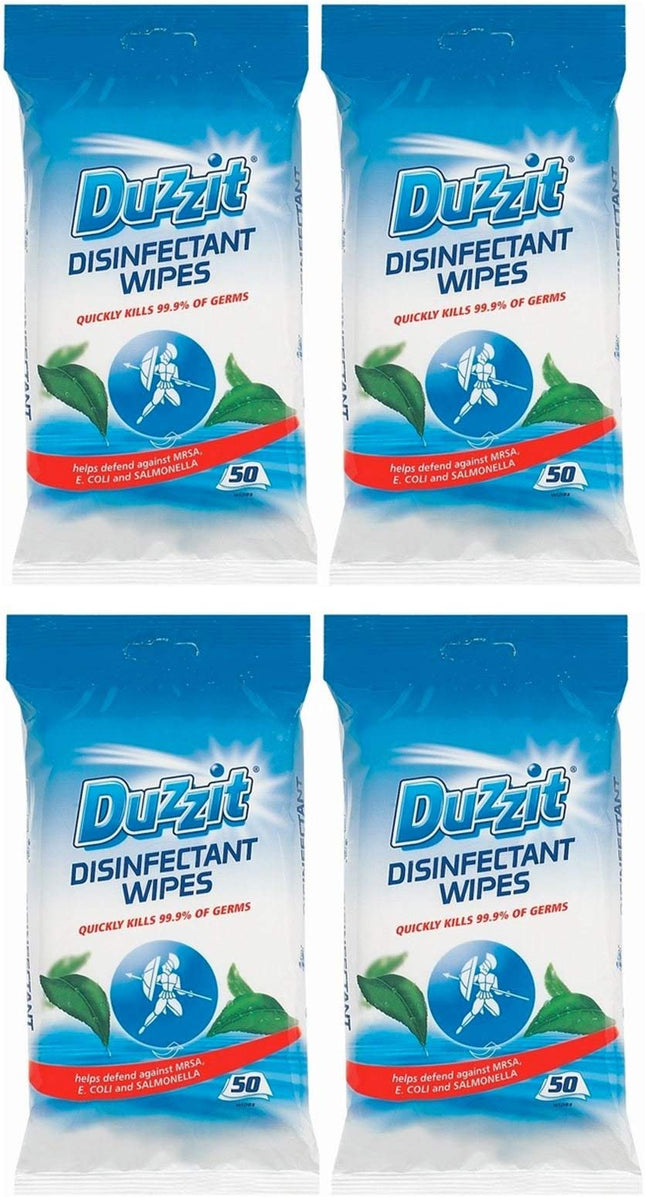 Duzzit 4 x Pack of 50 Disinfectant Wipes Kills 99.9% Of Germs