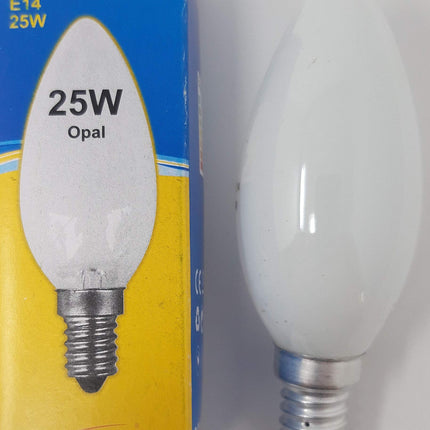 Pack of 4 Opal Candle Light Bulbs 25 watts SES E14 Small Screw in
