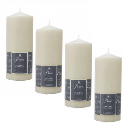 4 x Prices Ivory Altar Candle 200mm X 80mm 100 Hours Burn Time