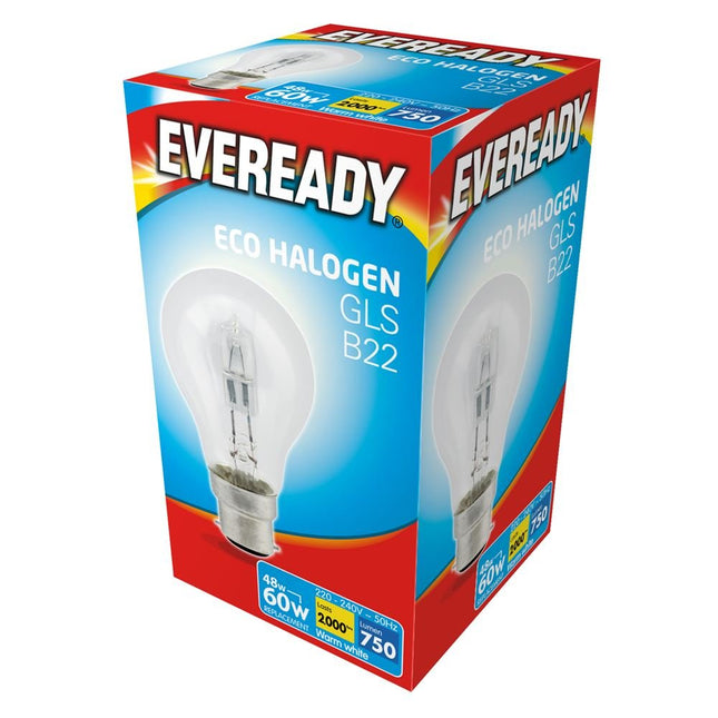 5 x 48w (60w) Halogen GLS Light Bulb B22 BC Bayonet Cap 240v (Eveready S10134)