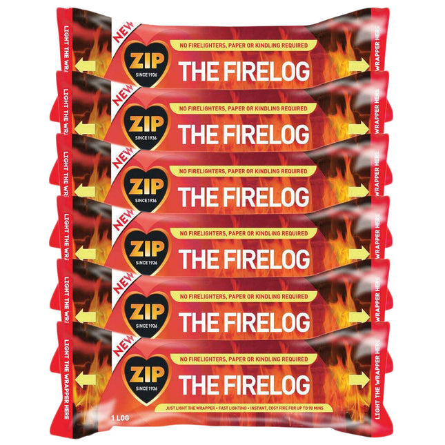 Zip The Firelog 100% Natural Instant Lighting Log Burns for 90 Minutes 700 g (6 Firelogs)