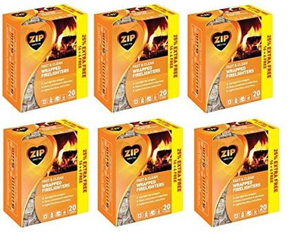 120 Pcs Zip Fast & Clean Wrapped Firelighters No mess, no smell, just light the wrapper Pack of 6