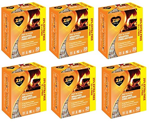 120 Pcs Zip Fast & Clean Wrapped Firelighters No mess, no smell, just light the wrapper Pack of 6