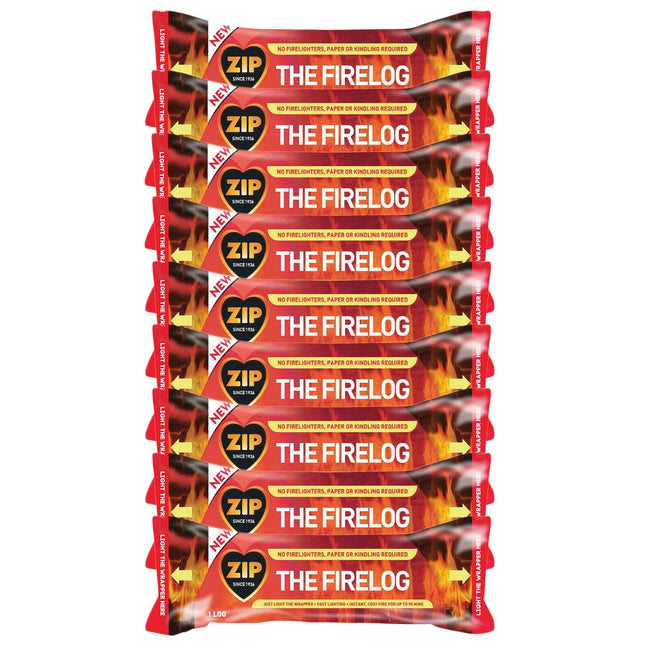 Zip The Firelog 100% Natural Instant Lighting Log Burns for 90 Minutes 700 g (9 Firelogs)