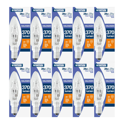 Status 28w 37w Watt E14 SES Small Screw In Clear Halogen Saver Candle Light Bulb x 10