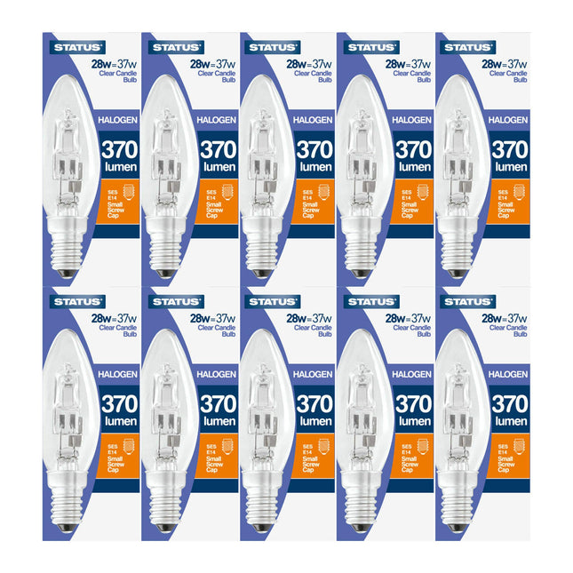 Status 28w 37w Watt E14 SES Small Screw In Clear Halogen Saver Candle Light Bulb x 10
