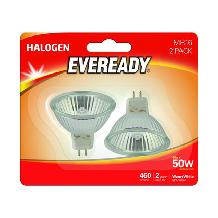 Eveready ECO Halogen 40W (50W Equivalent) MR16 Cap Light Bulb, Pack of 2, GU5.3, 50 W