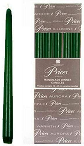2 x HANDMADE DINNER CANDLES - EVERGREEN GREEN 10 X 25CM VENETIAN CANDLES