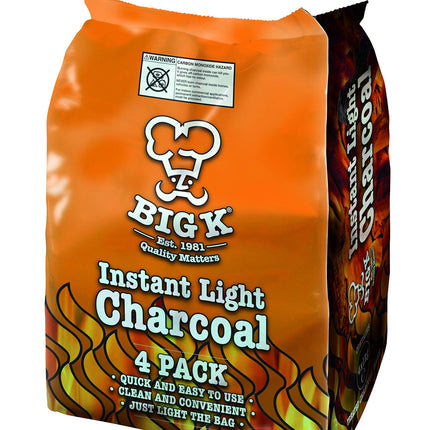 Big K Instant Light Lumpwood Charcoal, 4x1kg Bags Instant BBQ Charcoal