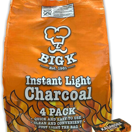 Big K Instant Light Charcoal 12kg (12 x 1kg bags) Instant Lighting Charcoal Char coal BBQ Barbecues with KasaBona Safety Matches