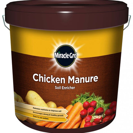 Miracle-Gro Chicken Manure Soil Enricher - 10KG Tub Easy To Use Pellets