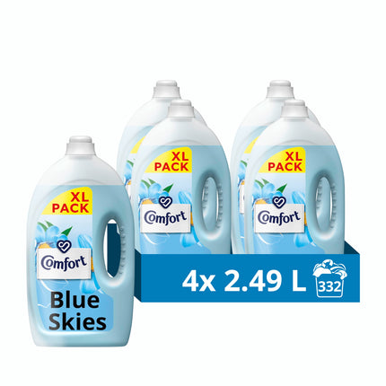 Comfort Blue Skies Fabric Conditioner with Stay Fresh technology for 100 days of freshness + fragrance* 4x 2.49 L (332 washes)