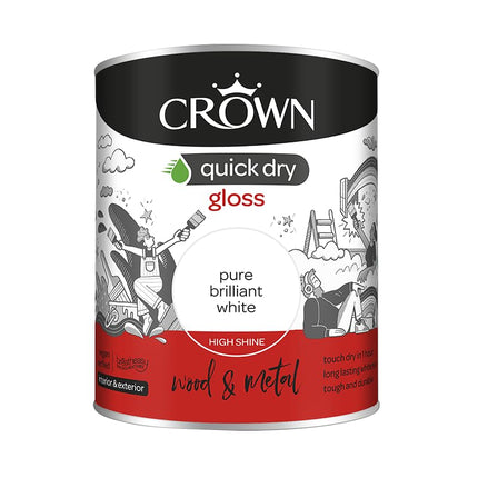 Crown Quick Dry Gloss Pure Brilliant White 750ml Wood & Metal, Internal & External