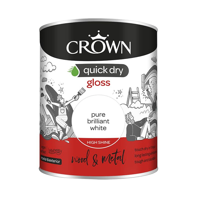 Crown Quick Dry Gloss Pure Brilliant White 750ml Wood & Metal, Internal & External