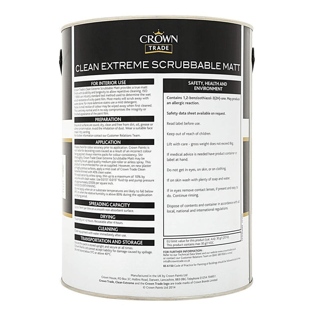 Crown Trade Clean Extreme Stain Resistant Scrubbable Matt 5 Litre