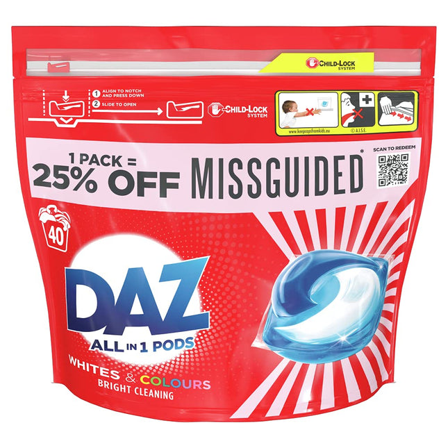 Daz All in 1 Pods for Whites and Colours Washing Liquid 40 Capsules