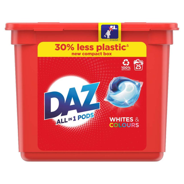 Daz All in 1 Pods Laundry Detergent Capsules for Whites & Colours, 25 each