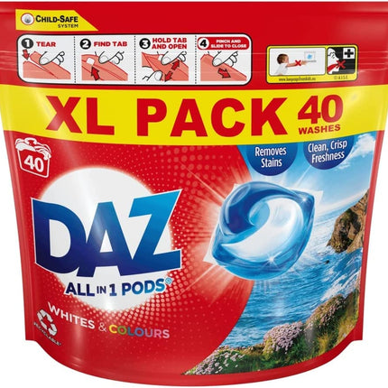 DAZ All-in-1 PODs Washing Liquid Capsules, 33 Washes, Whites & Colours, Removes Stains, For a Clean & Crisp Freshness