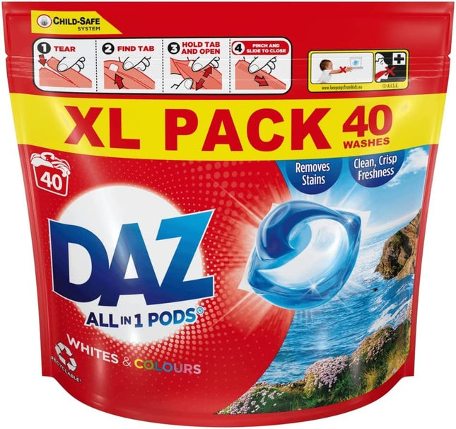 DAZ All-in-1 PODs Washing Liquid Capsules, 33 Washes, Whites & Colours, Removes Stains, For a Clean & Crisp Freshness