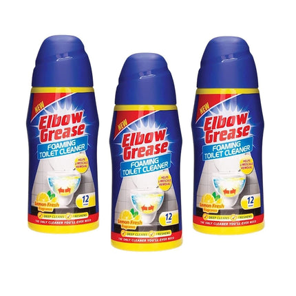 3 x Elbow Grease Foaming Toilet Cleaner, Deep Cleaning Action, Lemon Fresh Fragrance 500g
