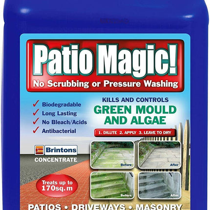 Extra Value Pack of 4 (Huge Savings on Postage) - Patio Magic! 5 Litres Liquid Concentrate Mould, Algae and Moss Killer