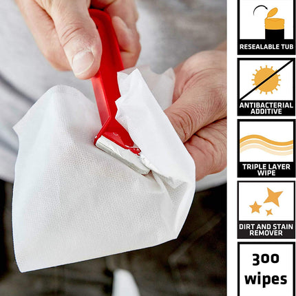 3 x Everbuild Wonder Wipes Giant 300 Tub GIANTWIPE Multi Purpose Hand Cleaning
