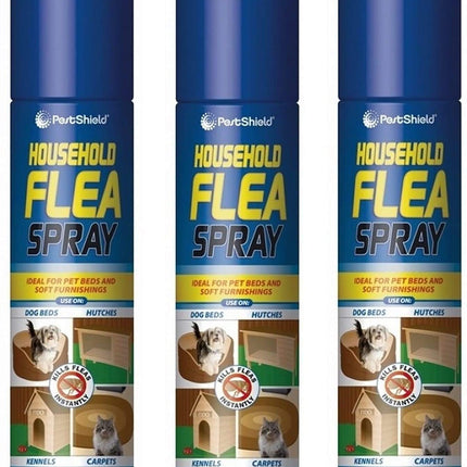 Flea Spray Flea & Larvae killer Cat Dog Pets Bed Carpet Home 200 ml cans (3 X cans)