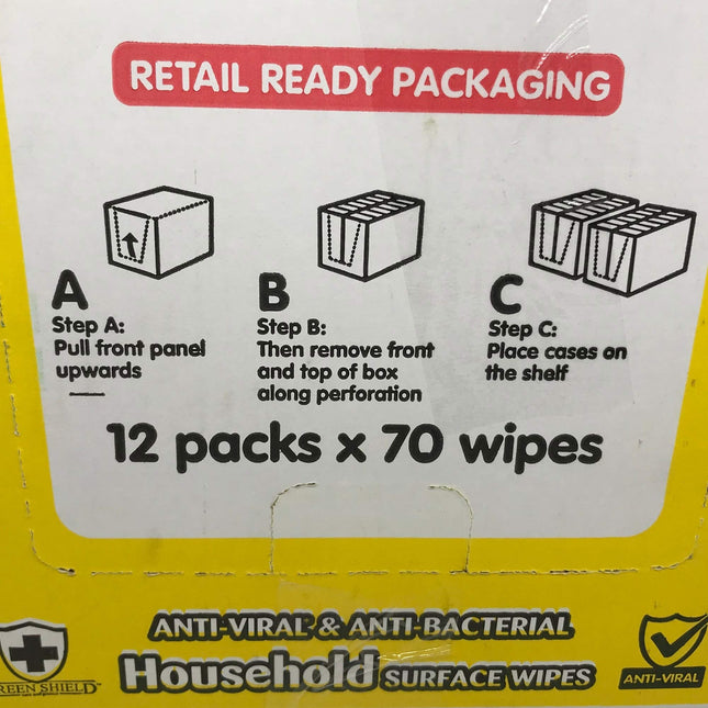 Greenshield Antibac Household Surface Wipes Box,70 Wipes Each 70 (Box Of 12)